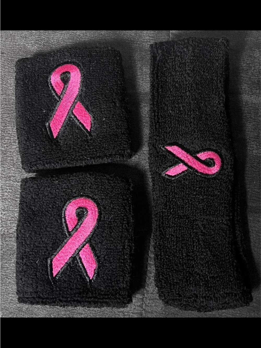 breast cancer Black Wristbands and Headband Set with Pink Awareness Ribbon